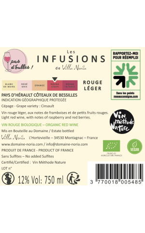 Cardboard of 6 bottles - Les Infusions Villa Noria - Lightweight Red (without sulfites)