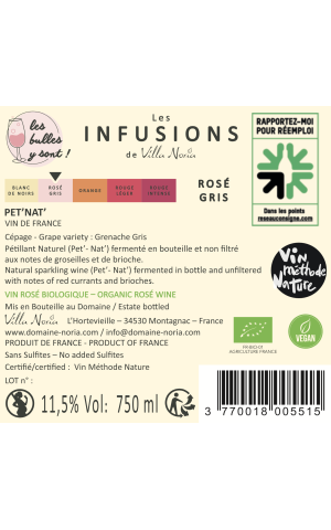 Cardboard of 6 bottles - Les Infusions Villa Noria - Pet'NAT 'Rosé Gray (without sulphites)
